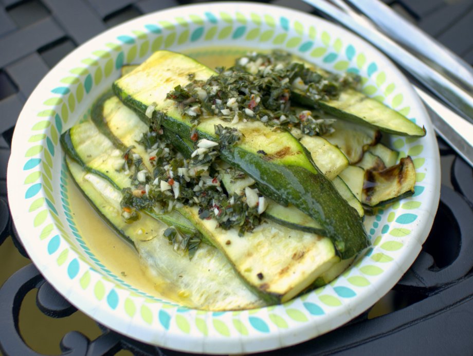 grilled zucchini with chili and mint